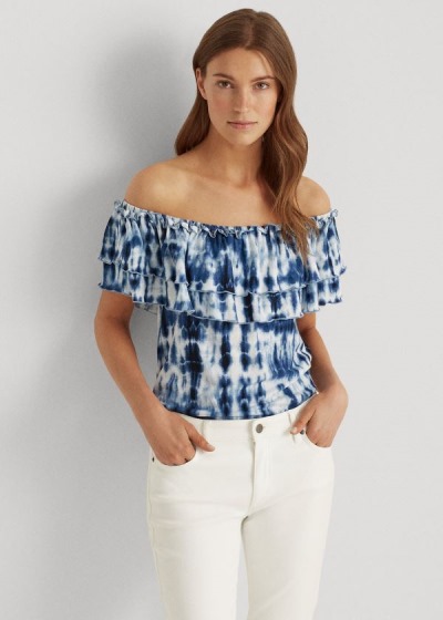 Tops Ralph Lauren Mujer Azules / Multicolor - Tie-Dye Off-the-Shoulder - QXUCE8950